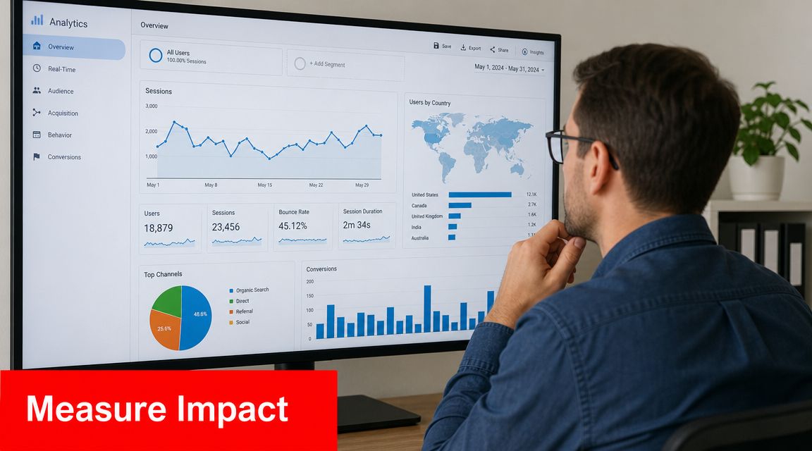 5 Critical Steps for Flawless Brand Reputation Protection 1 A professional analyzing website analytics data on a large computer screen to assess brand performance.