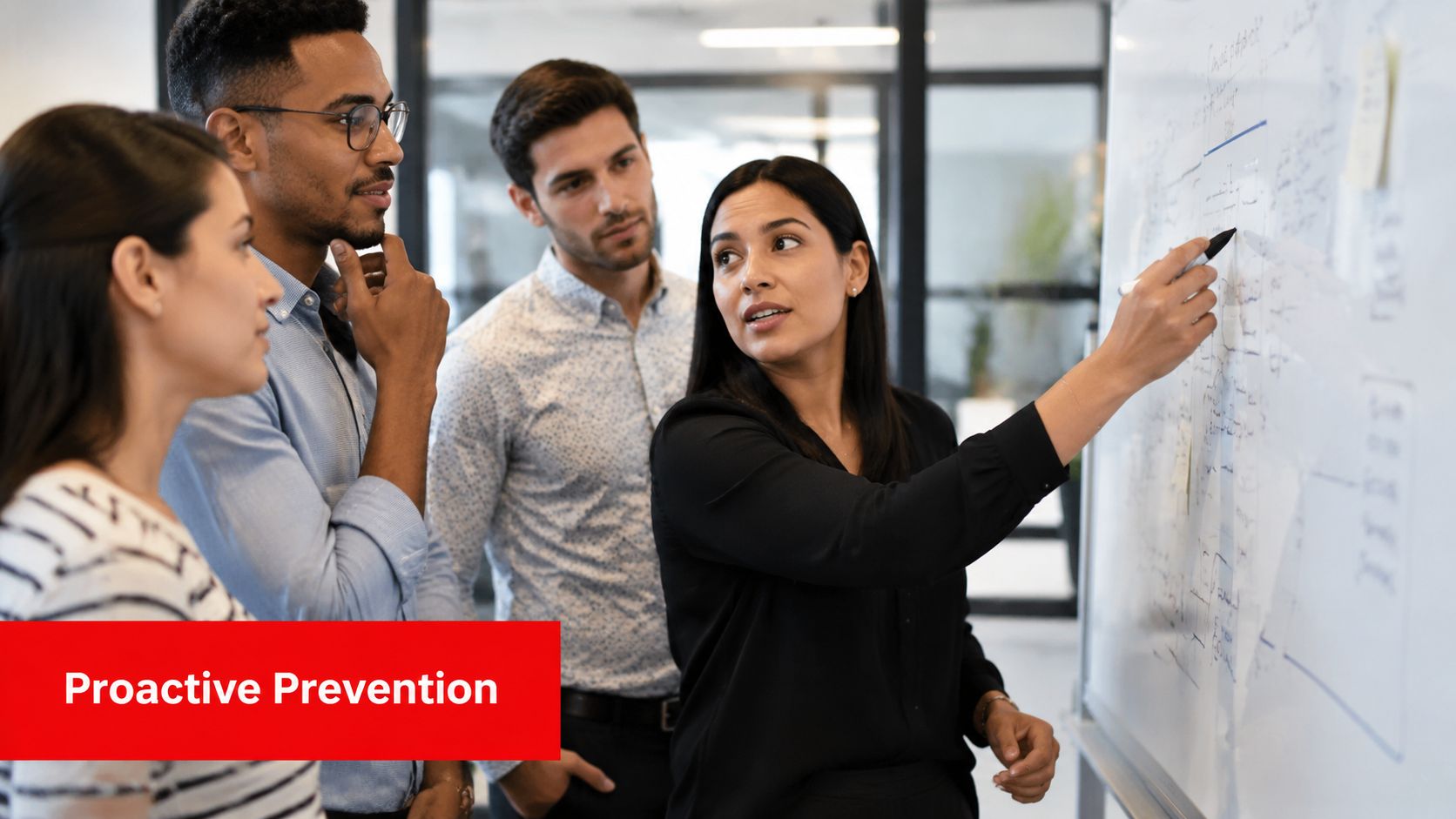 Incident Prevention: Your 2026 Guide to Total Safety 1 A diverse team of professionals brainstorming strategies on a whiteboard during a collaborative meeting in an office.