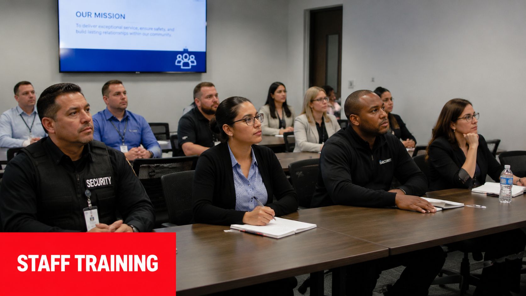 Prevent 5 Disasters with Incident Reporting Systems 4 A diverse group of professionals attend a classroom seminar focused on safety protocols and staff training.