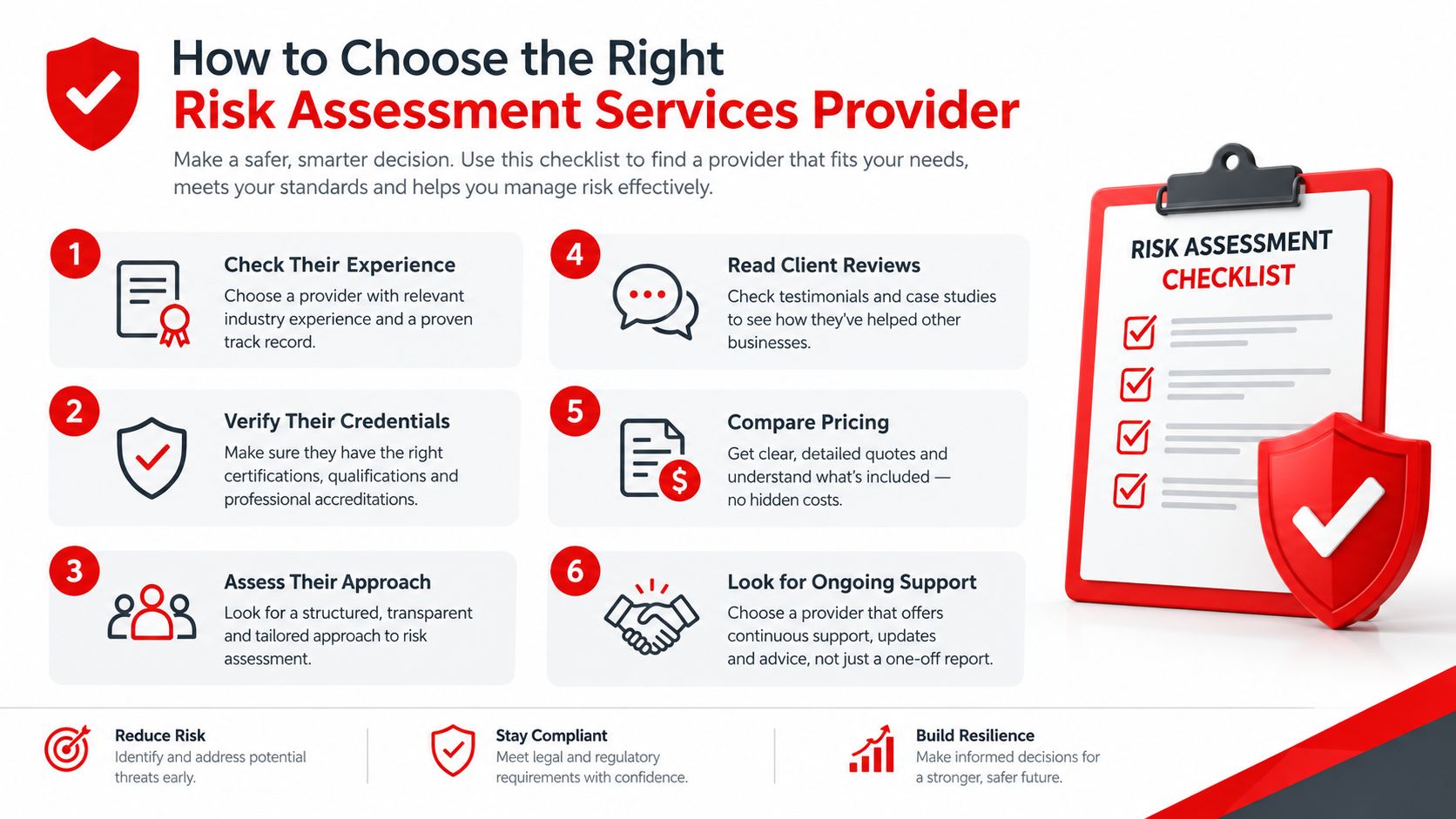 7 Clear Reasons to Use Risk Assessment Services in 2026 4 An infographic titled How to Choose the Right Risk Assessment Services Provider with a six-point checklist.