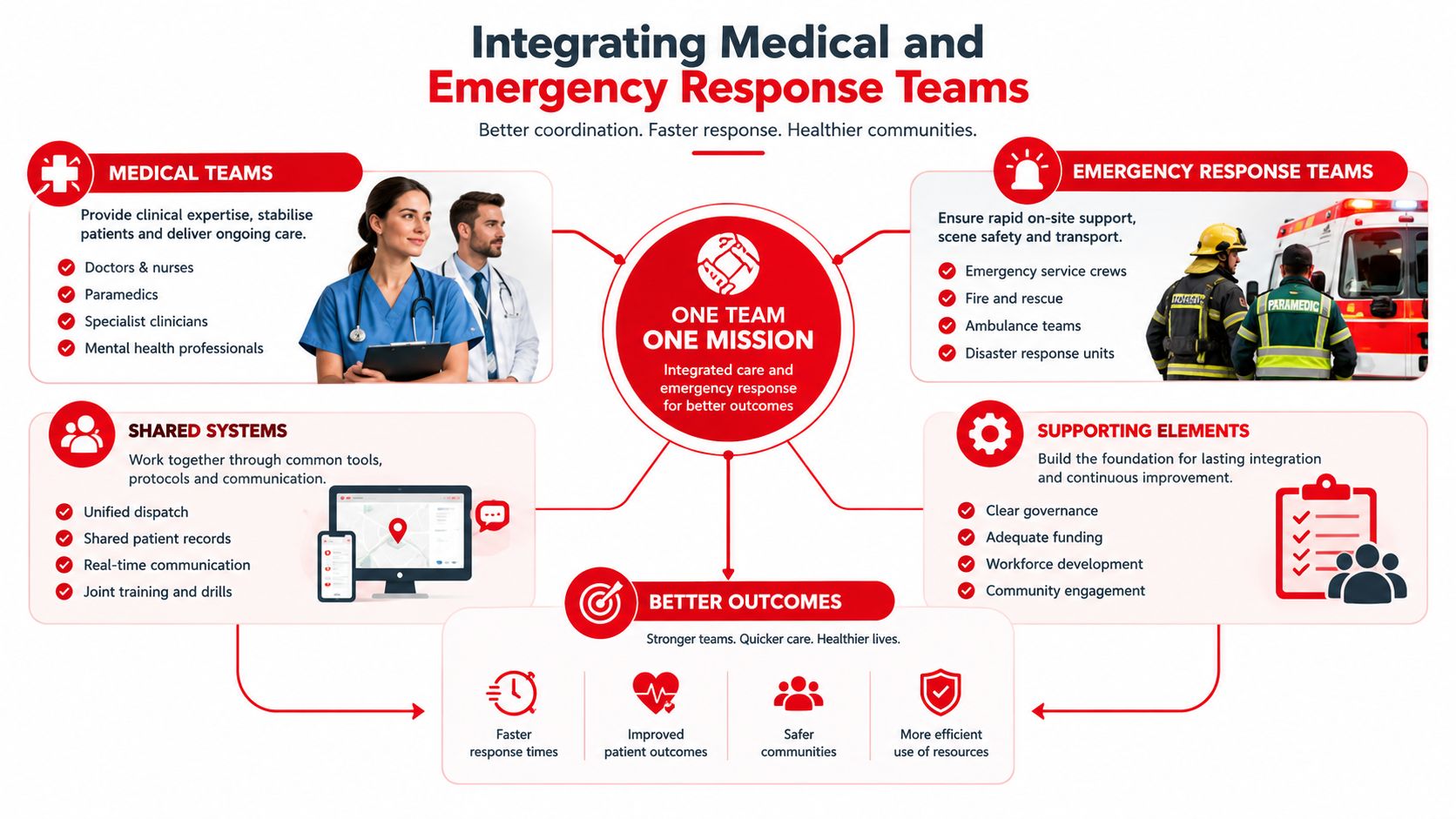 5 Best Event Security Supervisor Tactics 2 A diagram illustrating the integration of medical and emergency response teams to improve community healthcare outcomes.